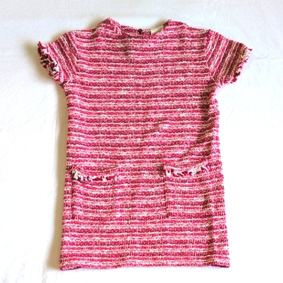 zara red boucle tweed shift dress with patch pockets girls size 6 - Picture 1 of 8